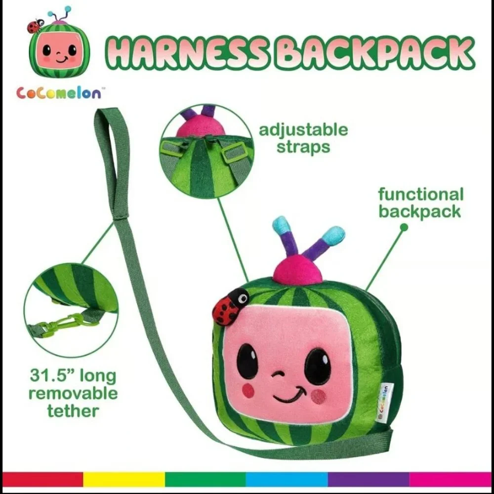 Plush-Cocomelon Kids Backpack with Safety Leash,Anti-Lost Children Toddler Backp